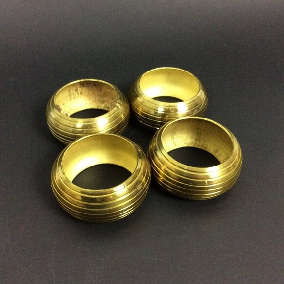 Solid Brass Napkin Ring Set of 4 Round Fluted Ribbed Holders Table Decor - Picture 2 of 6